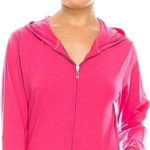 LUVAGE Women's Lightweight Sim-Fit Cotton Long Sleeve Zip-Up Hoodie Jacket Pink